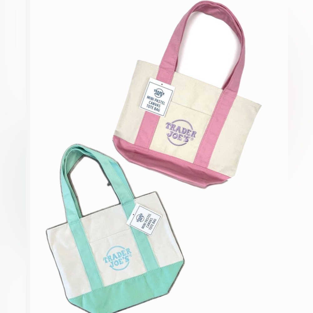 LIMITED EDITION Trader Joe's Mini Pastel Canvas Tote (1 PINK & 1 GREEN LEFT!!)